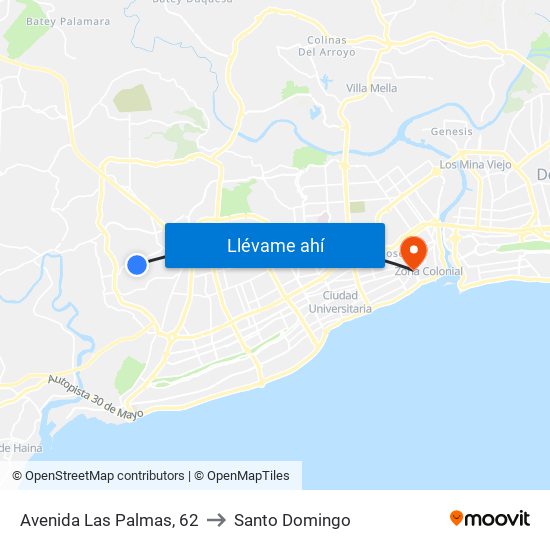 Avenida Las Palmas, 62 to Santo Domingo map