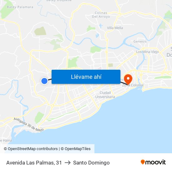 Avenida Las Palmas, 31 to Santo Domingo map