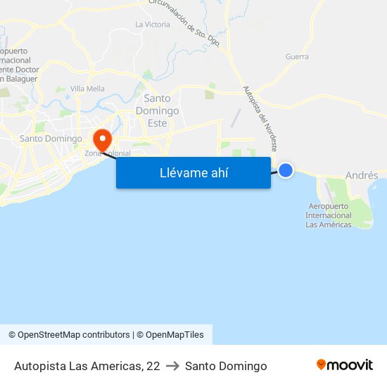 Autopista Las Americas, 22 to Santo Domingo map