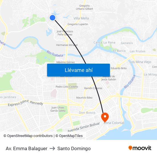 Av. Emma Balaguer to Santo Domingo map