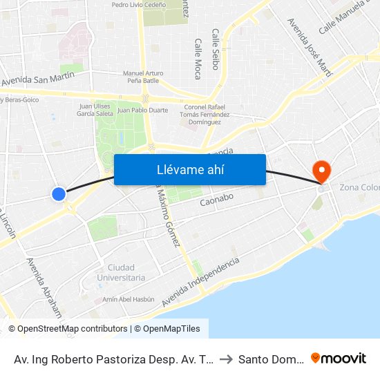 Av. Ing Roberto Pastoriza Desp. Av. Tiradentes to Santo Domingo map