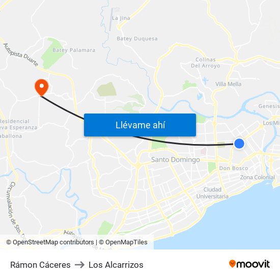 Rámon Cáceres to Los Alcarrizos map