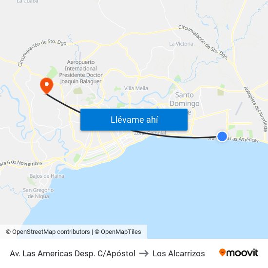 Av. Las Americas Desp. C/Apóstol to Los Alcarrizos map