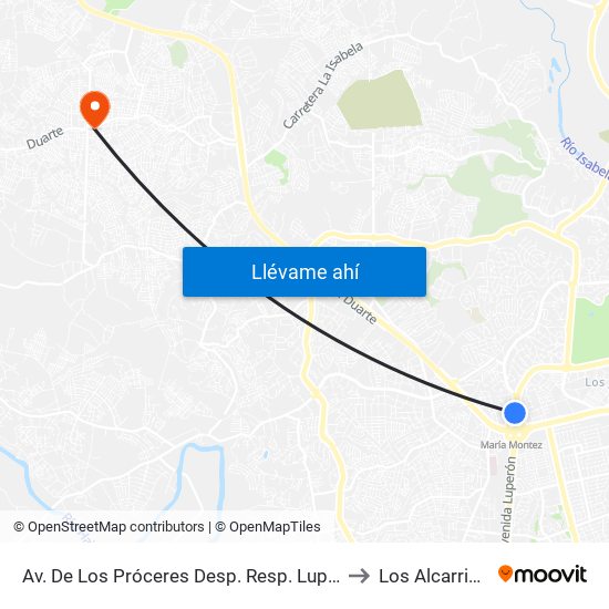 Av. De Los Próceres Desp. Resp. Luperon to Los Alcarrizos map