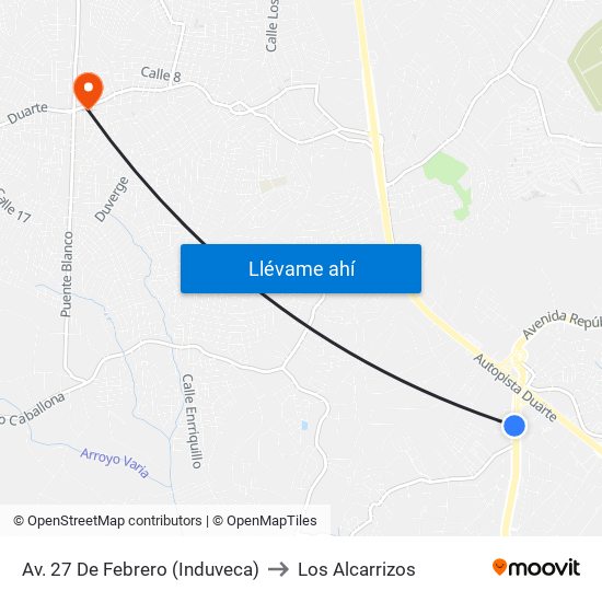 Av. 27 De Febrero (Induveca) to Los Alcarrizos map