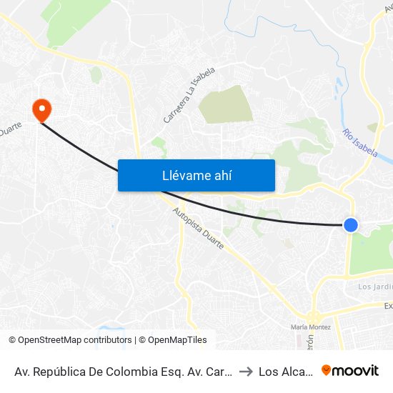 Av. República De Colombia Esq. Av. Carlos Perez Ricart to Los Alcarrizos map