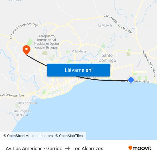 Av. Las Américas - Garrido to Los Alcarrizos map