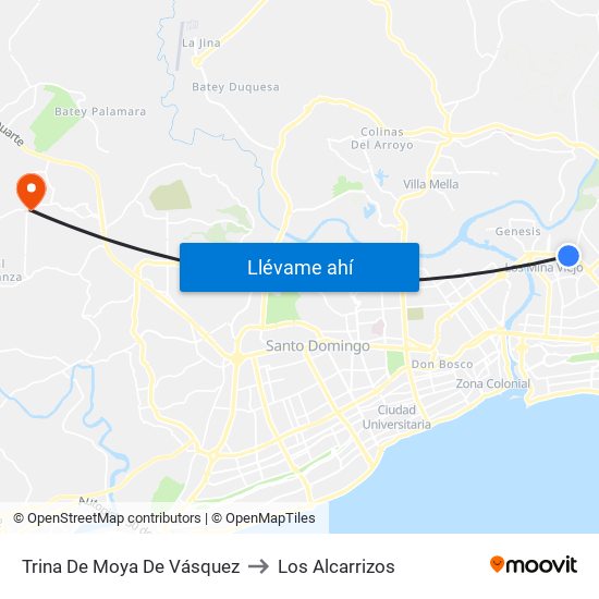 Trina De Moya De Vásquez to Los Alcarrizos map