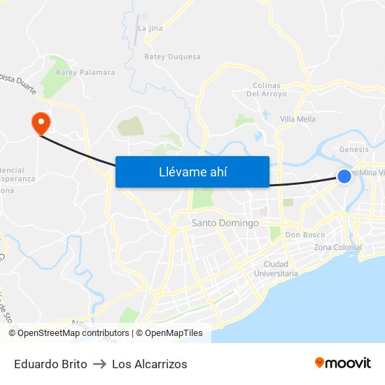Eduardo Brito to Los Alcarrizos map