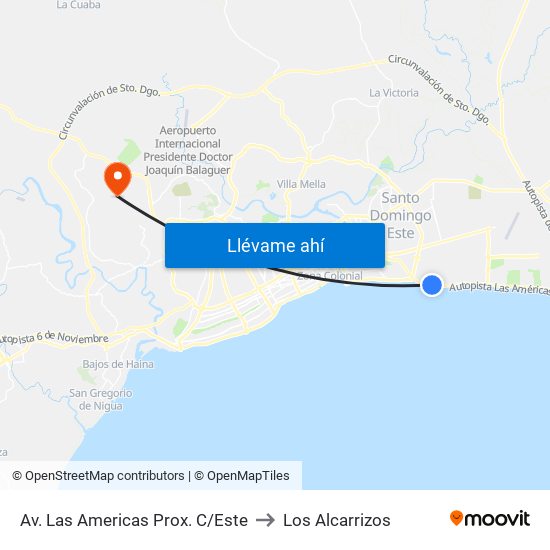 Av. Las Americas Prox. C/Este to Los Alcarrizos map