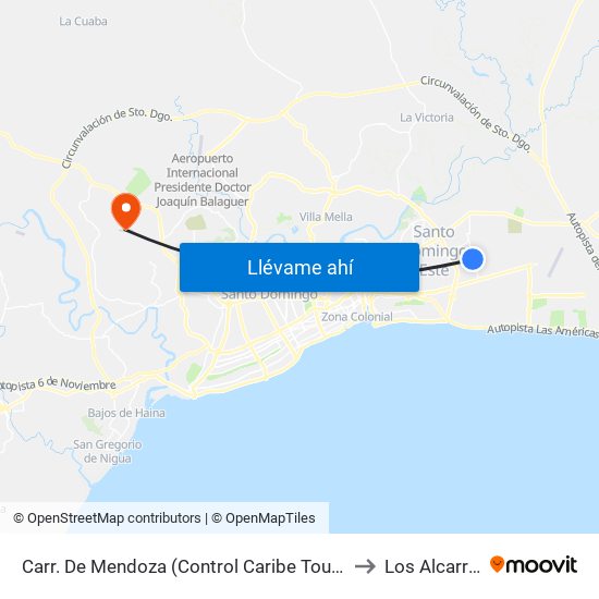 Carr. De Mendoza (Control Caribe Tours Urbano) to Los Alcarrizos map