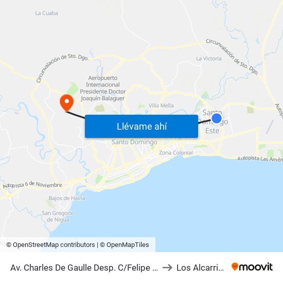 Av. Charles De Gaulle Desp. C/Felipe Alfau to Los Alcarrizos map