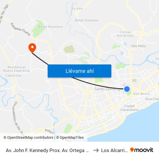 Av. John F. Kennedy Prox. Av. Ortega Y Gasset to Los Alcarrizos map