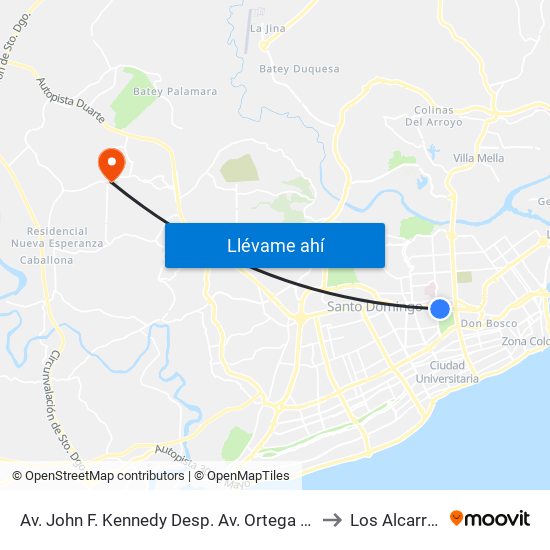 Av. John F. Kennedy Desp. Av. Ortega Y Gasset to Los Alcarrizos map
