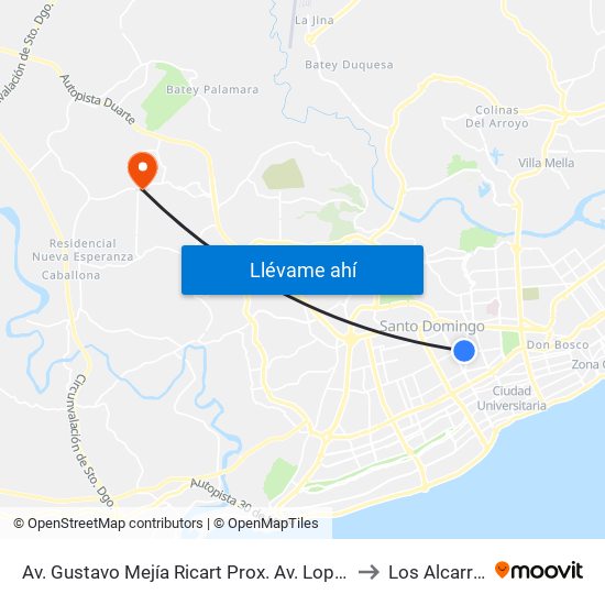 Av. Gustavo Mejía Ricart Prox. Av. Lope De Vega to Los Alcarrizos map