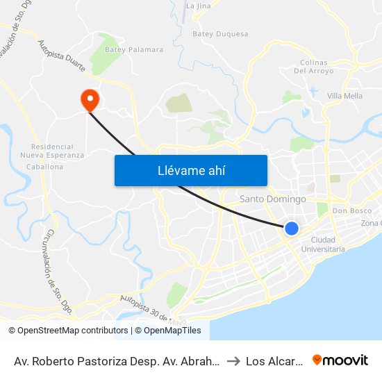 Av. Roberto Pastoriza Desp. Av. Abraham Lincoln to Los Alcarrizos map