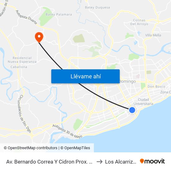 Av. Bernardo Correa Y Cidron Prox. C/7 to Los Alcarrizos map