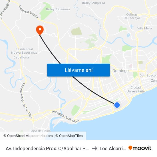 Av. Independencia Prox. C/Apolinar Pedromo to Los Alcarrizos map