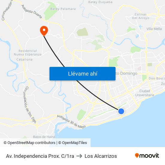 Av. Independencia Prox. C/1ra to Los Alcarrizos map