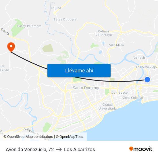 Avenida Venezuela, 72 to Los Alcarrizos map