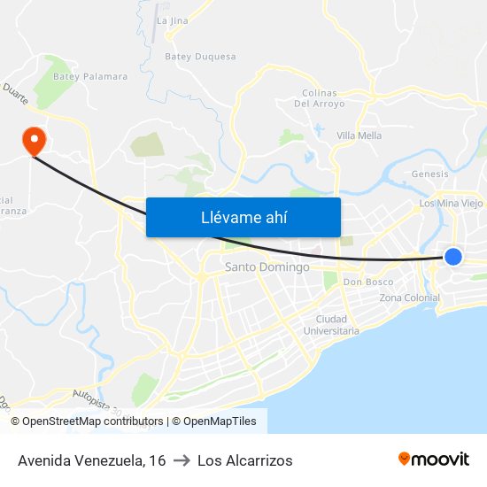Avenida Venezuela, 16 to Los Alcarrizos map