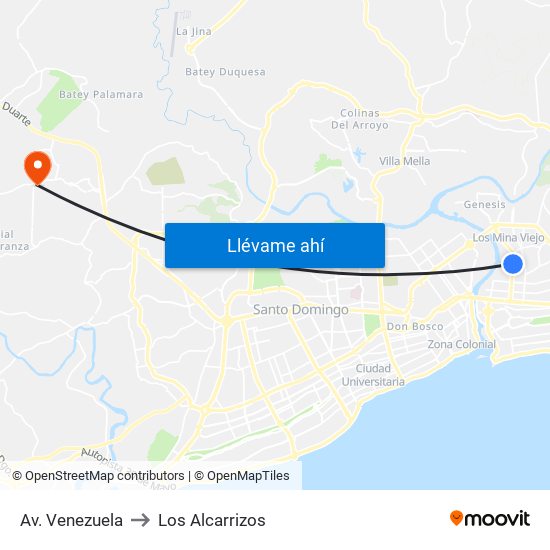 Av. Venezuela to Los Alcarrizos map