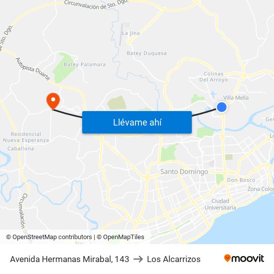 Avenida Hermanas Mirabal, 143 to Los Alcarrizos map