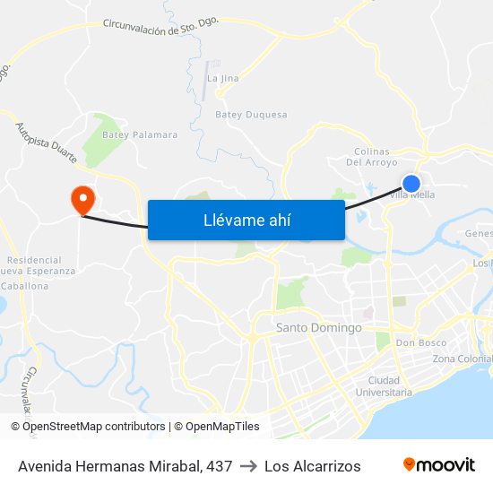 Avenida Hermanas Mirabal, 437 to Los Alcarrizos map