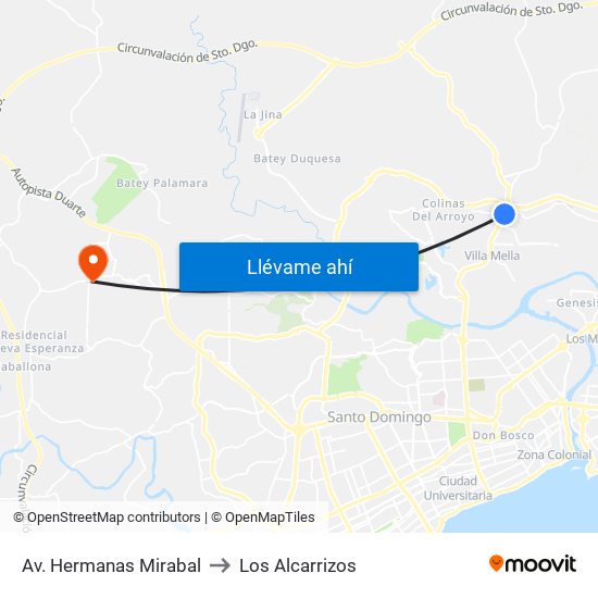 Av. Hermanas Mirabal to Los Alcarrizos map
