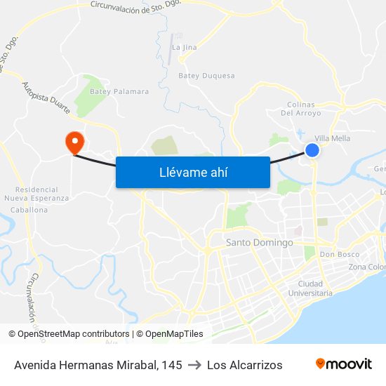 Avenida Hermanas Mirabal, 145 to Los Alcarrizos map