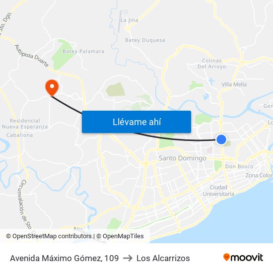 Avenida Máximo Gómez, 109 to Los Alcarrizos map