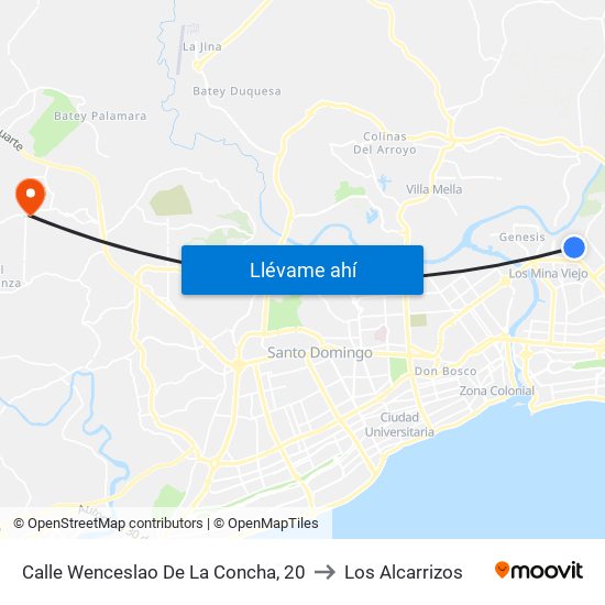 Calle Wenceslao De La Concha, 20 to Los Alcarrizos map