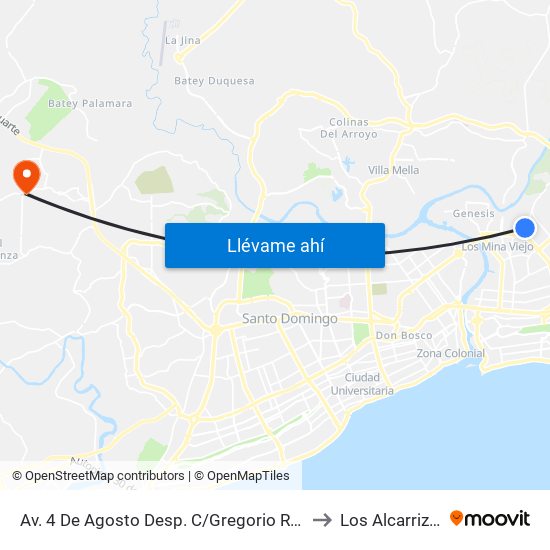 Av. 4 De Agosto Desp. C/Gregorio Rivas to Los Alcarrizos map