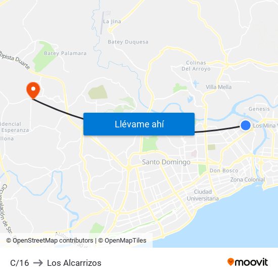C/16 to Los Alcarrizos map