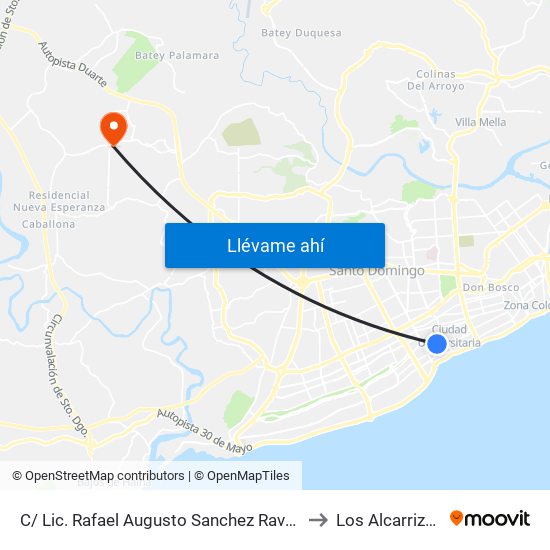 C/ Lic. Rafael Augusto Sanchez Ravelo to Los Alcarrizos map
