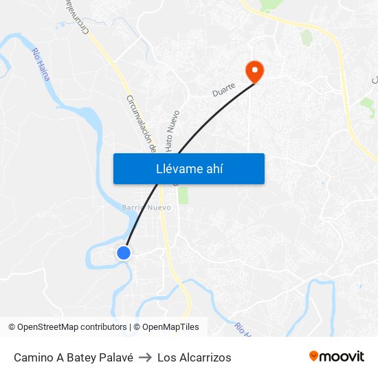 Camino A Batey Palavé to Los Alcarrizos map
