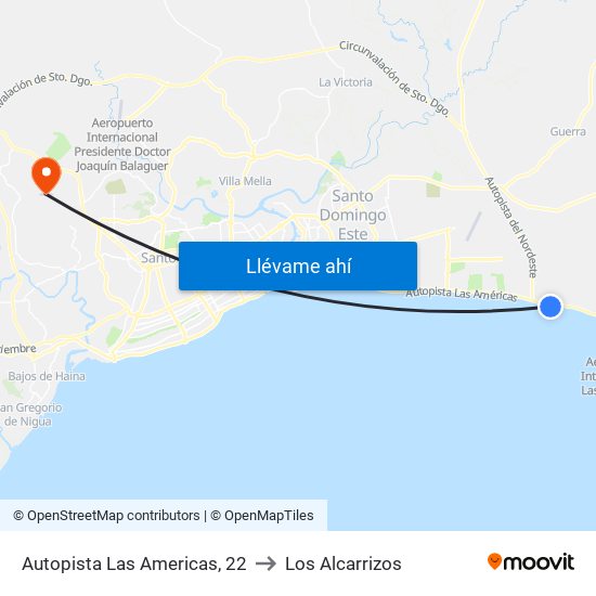 Autopista Las Americas, 22 to Los Alcarrizos map