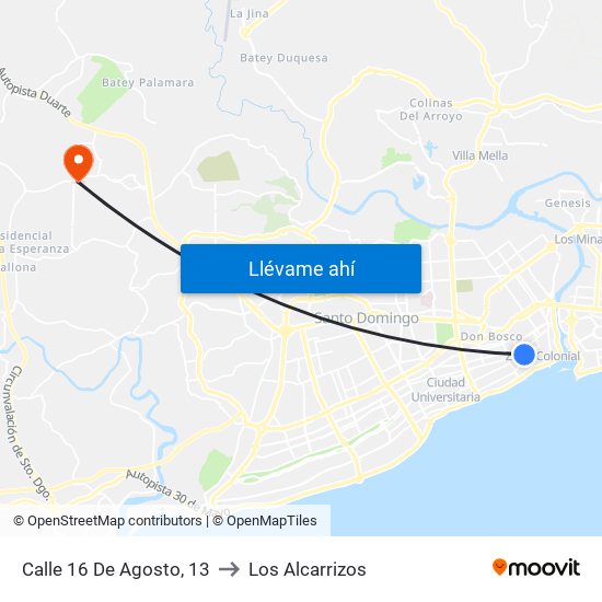 Calle 16 De Agosto, 13 to Los Alcarrizos map