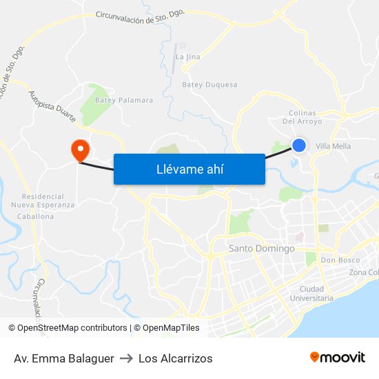 Av. Emma Balaguer to Los Alcarrizos map