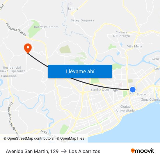 Avenida San Martin, 129 to Los Alcarrizos map