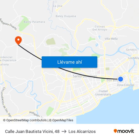Calle Juan Bautista Vicini, 48 to Los Alcarrizos map