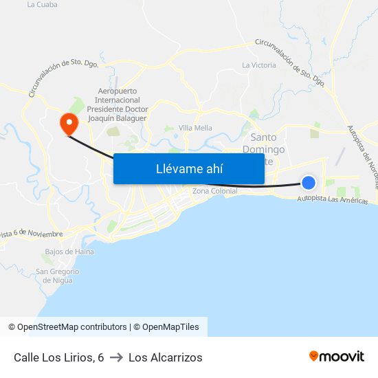 Calle Los Lirios, 6 to Los Alcarrizos map