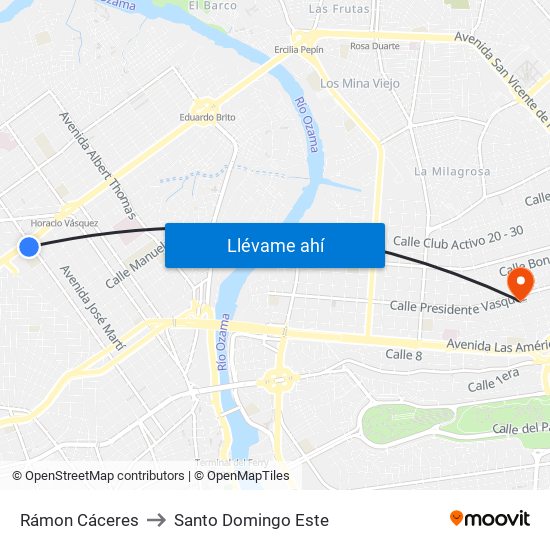 Rámon Cáceres to Santo Domingo Este map