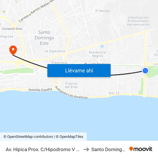 Av. Hipica Prox. C/Hipodromo V Centenario to Santo Domingo Este map