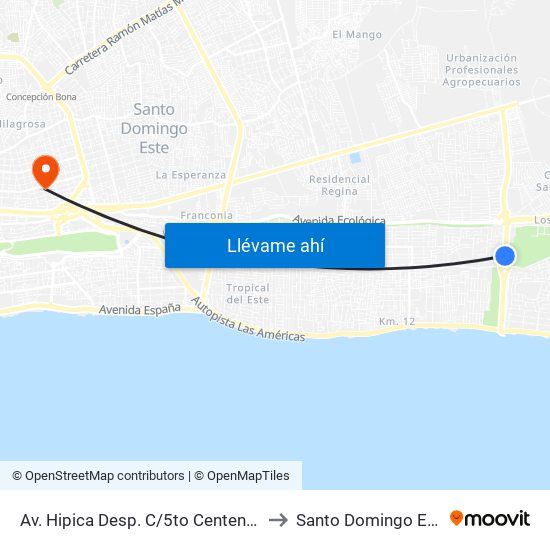Av. Hipica Desp. C/5to Centenario to Santo Domingo Este map