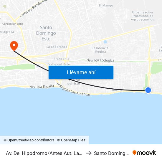 Av. Del Hipodromo/Antes Aut. Las Américas to Santo Domingo Este map