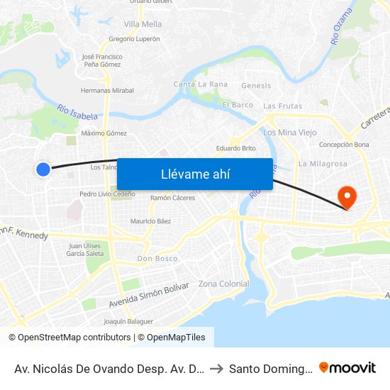Av. Nicolás De Ovando Desp. Av. Del Zoológico to Santo Domingo Este map