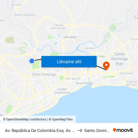 Av. República De Colombia Esq. Av. Carlos Perez Ricart to Santo Domingo Este map