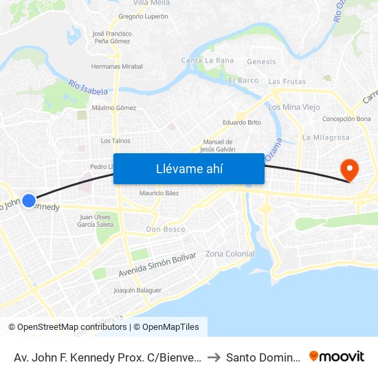 Av. John F. Kennedy Prox. C/Bienvenido G. Gautier to Santo Domingo Este map
