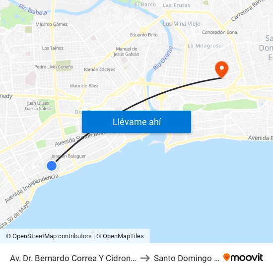 Av. Dr. Bernardo Correa Y Cidron (Uasd) to Santo Domingo Este map